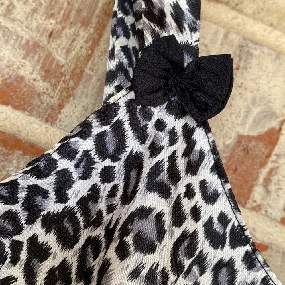 Black Gray Leopard Print Polyester Nightgown - image 3